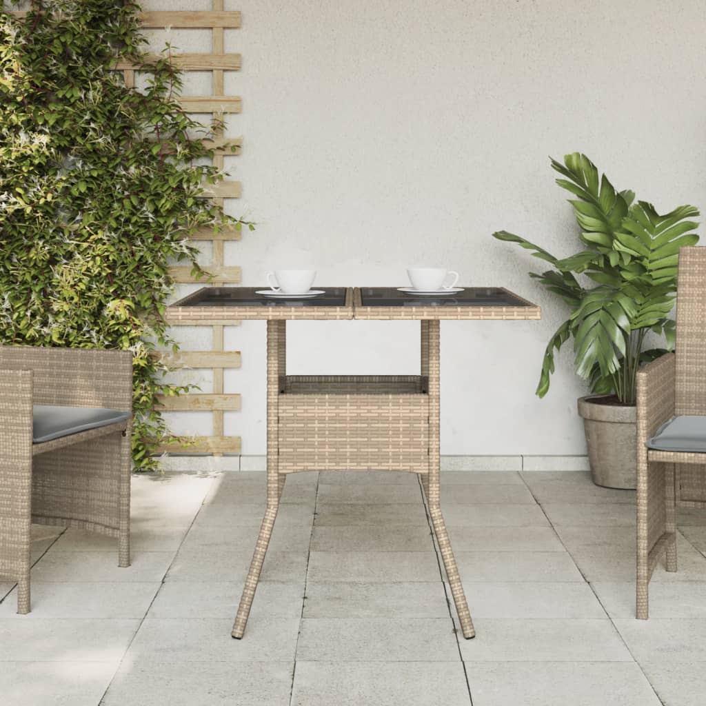 Outdoor Patio Poly Rattan Square 4 Person Garden Dining Table With Glass Top