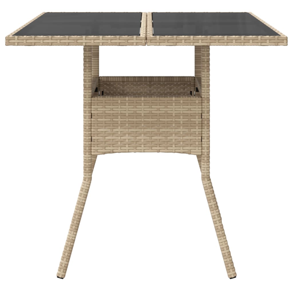 Outdoor Patio Poly Rattan Square 4 Person Garden Dining Table With Glass Top