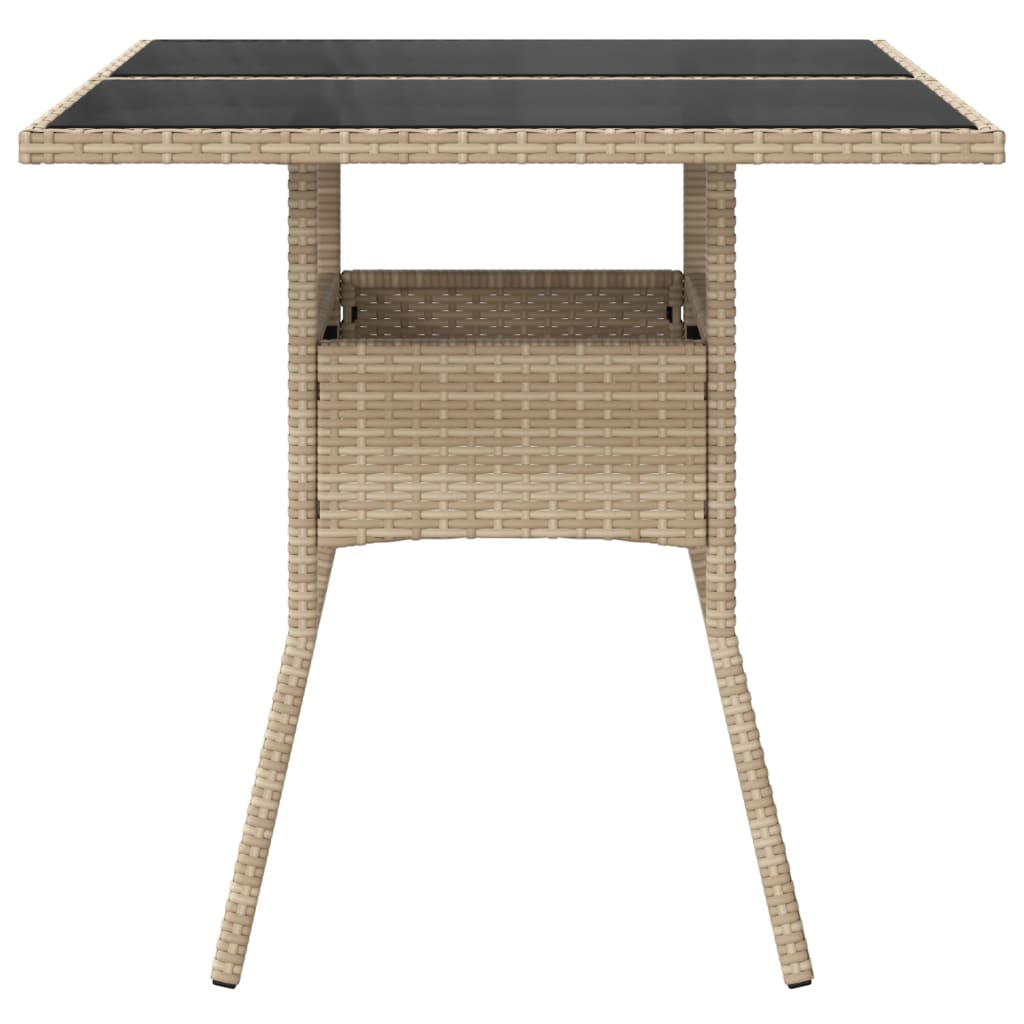 Outdoor Patio Poly Rattan Square 4 Person Garden Dining Table With Glass Top