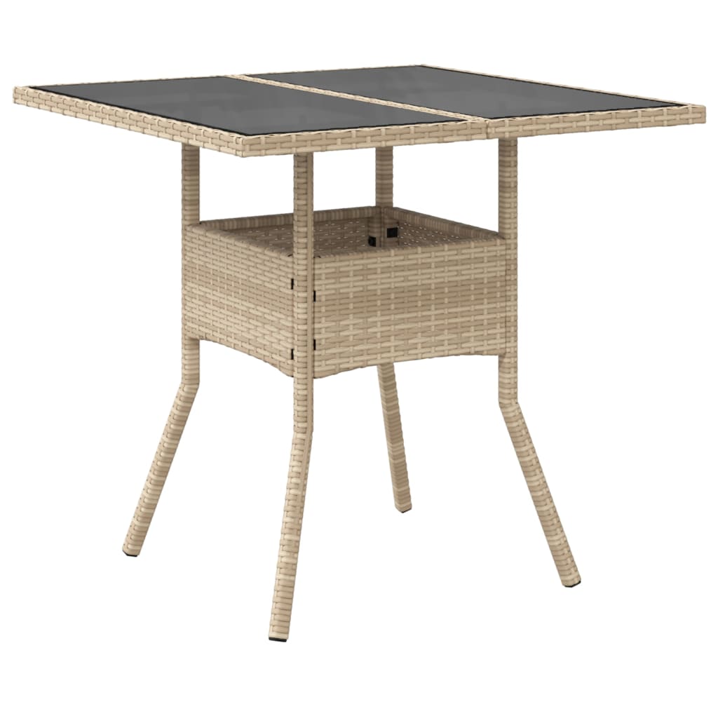 Outdoor Patio Poly Rattan Square 4 Person Garden Dining Table With Glass Top
