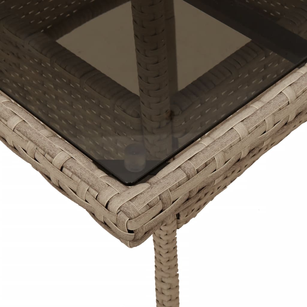 Outdoor Patio Poly Rattan Square 4 Person Garden Dining Table With Glass Top