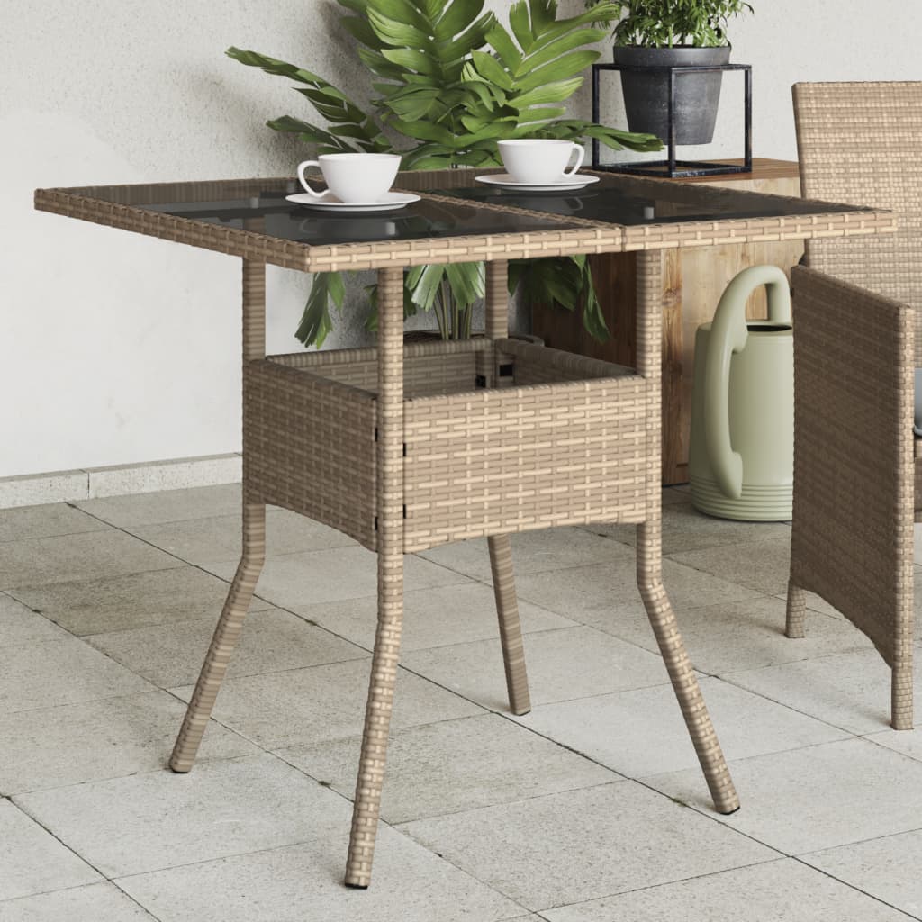Outdoor Patio Poly Rattan Square 4 Person Garden Dining Table With Glass Top