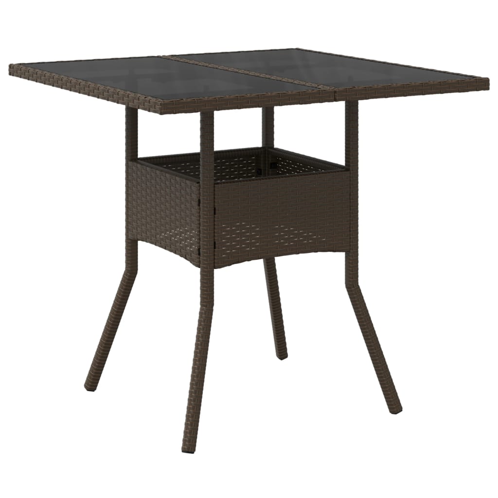 Outdoor Patio Poly Rattan Square 4 Person Garden Dining Table With Glass Top