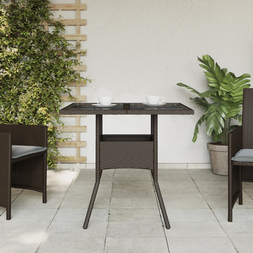 Outdoor Patio Poly Rattan Square 4 Person Garden Dining Table With Glass Top