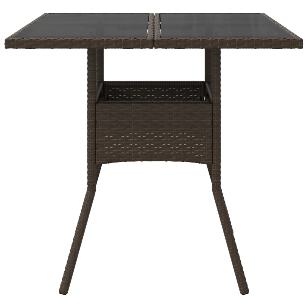 Outdoor Patio Poly Rattan Square 4 Person Garden Dining Table With Glass Top