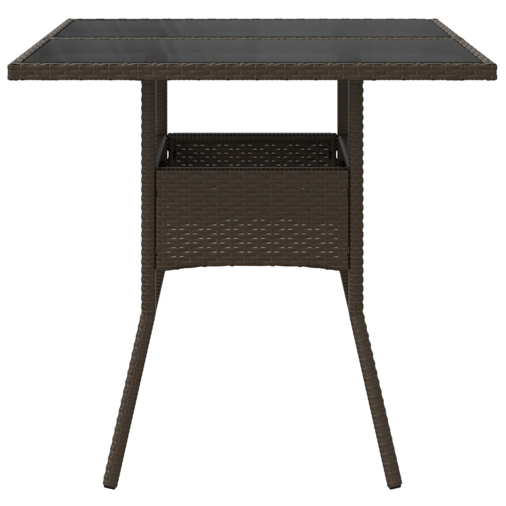 Outdoor Patio Poly Rattan Square 4 Person Garden Dining Table With Glass Top