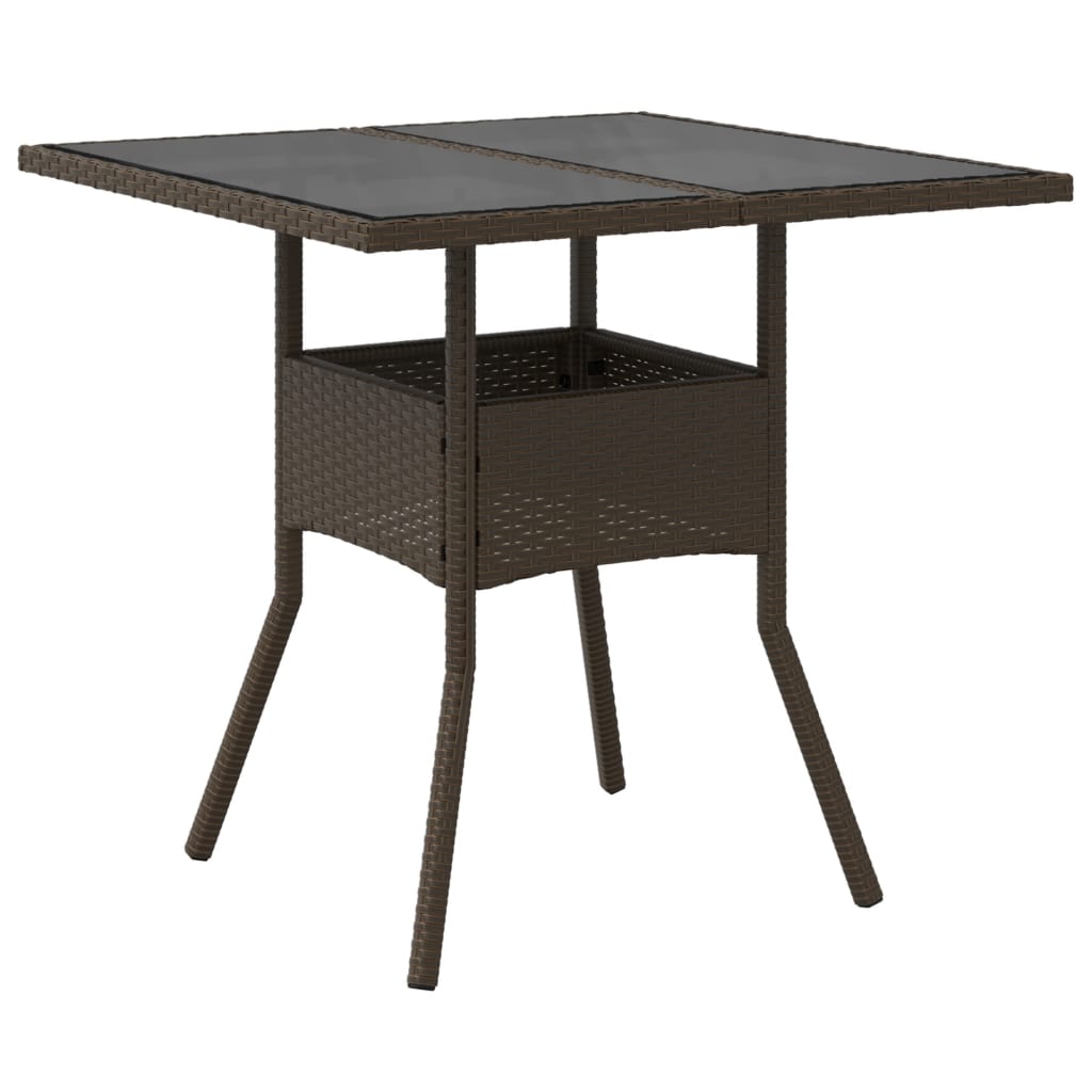 Outdoor Patio Poly Rattan Square 4 Person Garden Dining Table With Glass Top