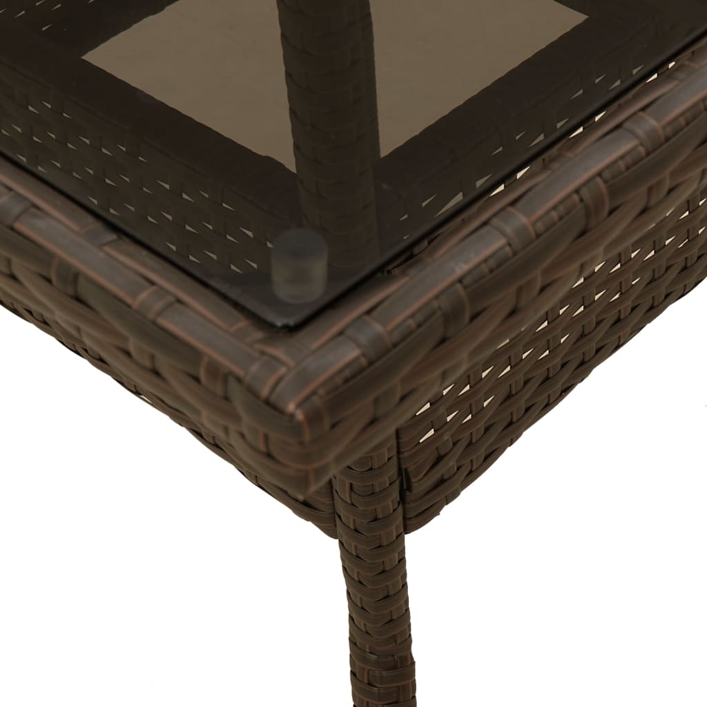 Outdoor Patio Poly Rattan Square 4 Person Garden Dining Table With Glass Top