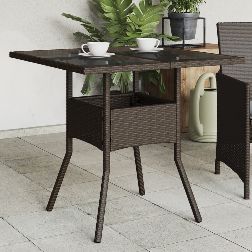 Outdoor Patio Poly Rattan Square 4 Person Garden Dining Table With Glass Top