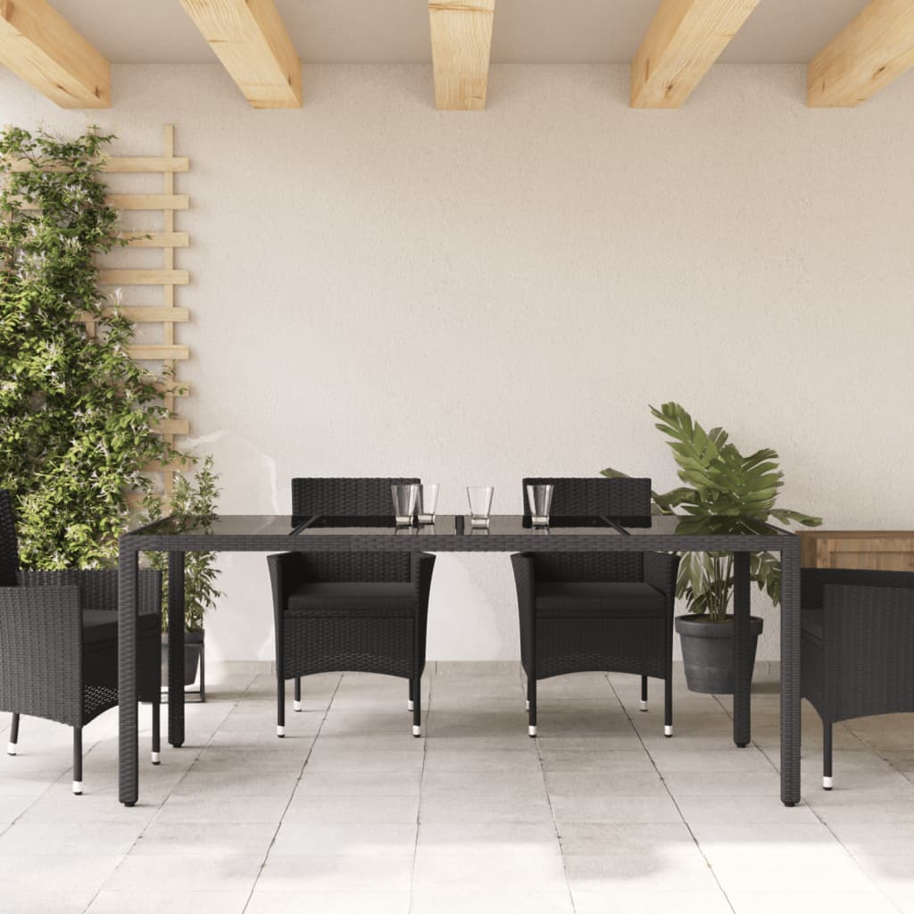 Outdoor Patio Poly Rattan 6 Person Garden Dining Table With Glass Top