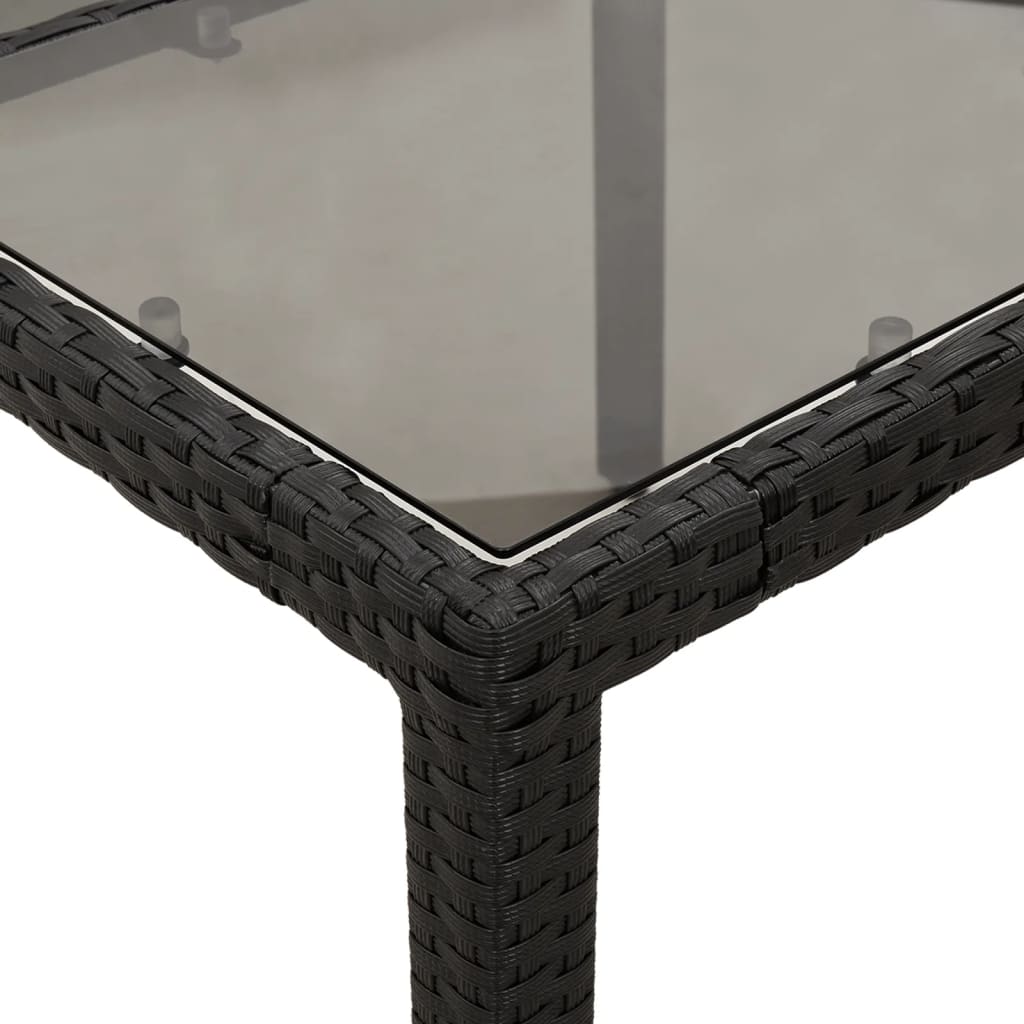 Outdoor Patio Poly Rattan 6 Person Garden Dining Table With Glass Top