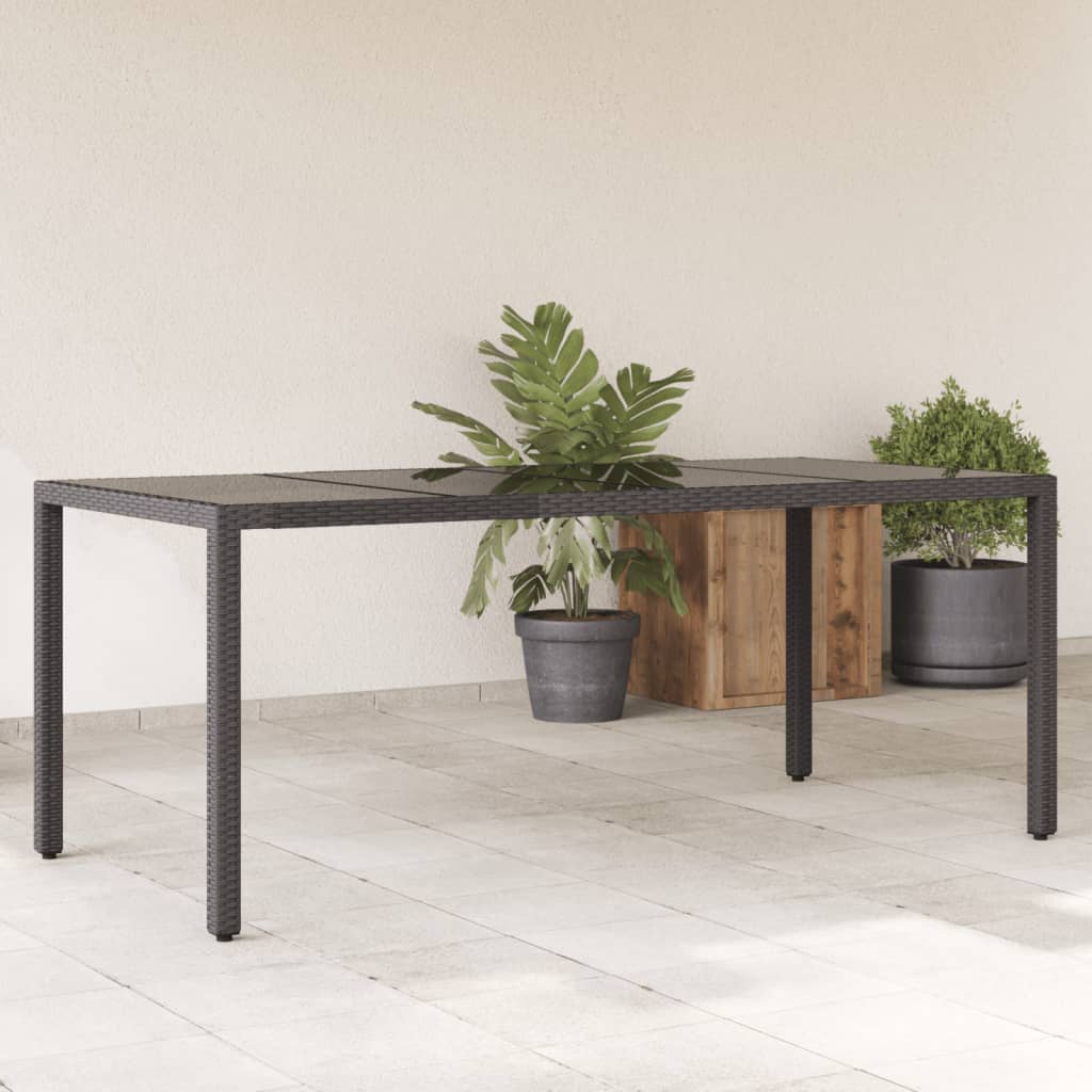 Outdoor Patio Poly Rattan 6 Person Garden Dining Table With Glass Top