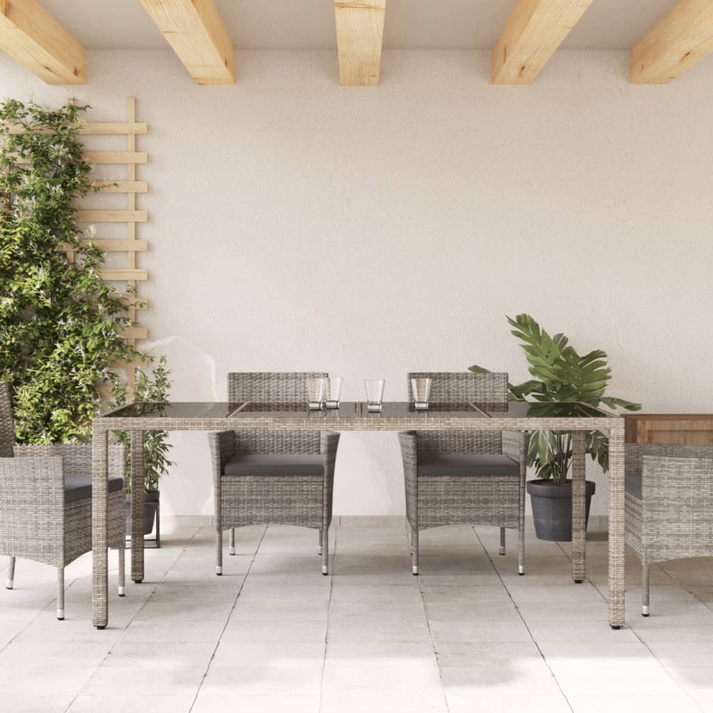 Outdoor Patio Poly Rattan 6 Person Garden Dining Table With Glass Top