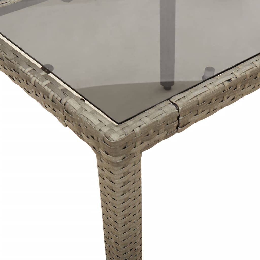 Outdoor Patio Poly Rattan 6 Person Garden Dining Table With Glass Top