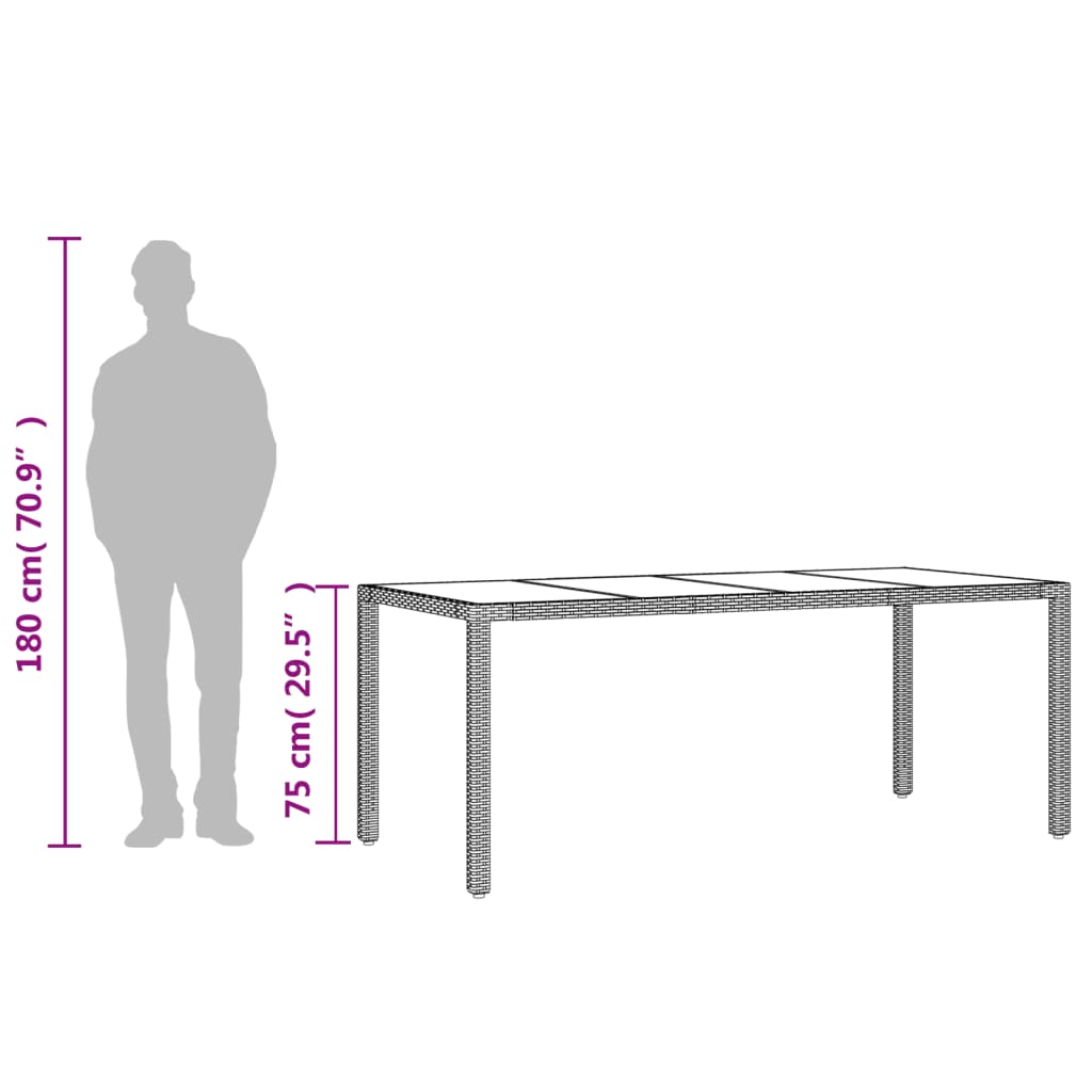 Outdoor Patio Poly Rattan 6 Person Garden Dining Table With Glass Top
