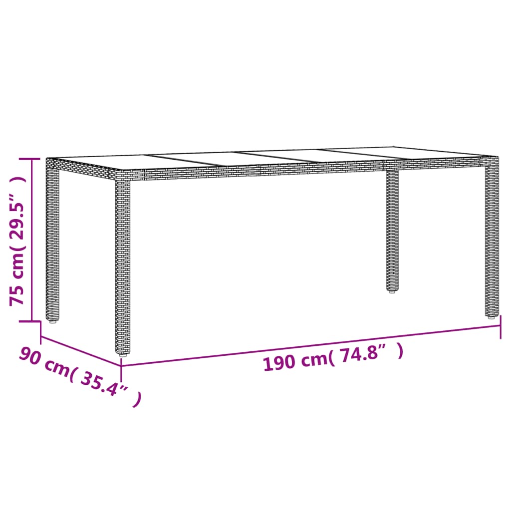 Outdoor Patio Poly Rattan 6 Person Garden Dining Table With Glass Top