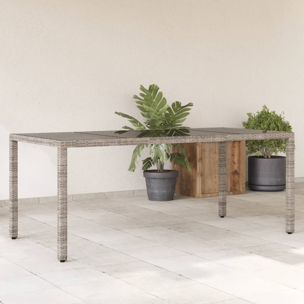 Outdoor Patio Poly Rattan 6 Person Garden Dining Table With Glass Top