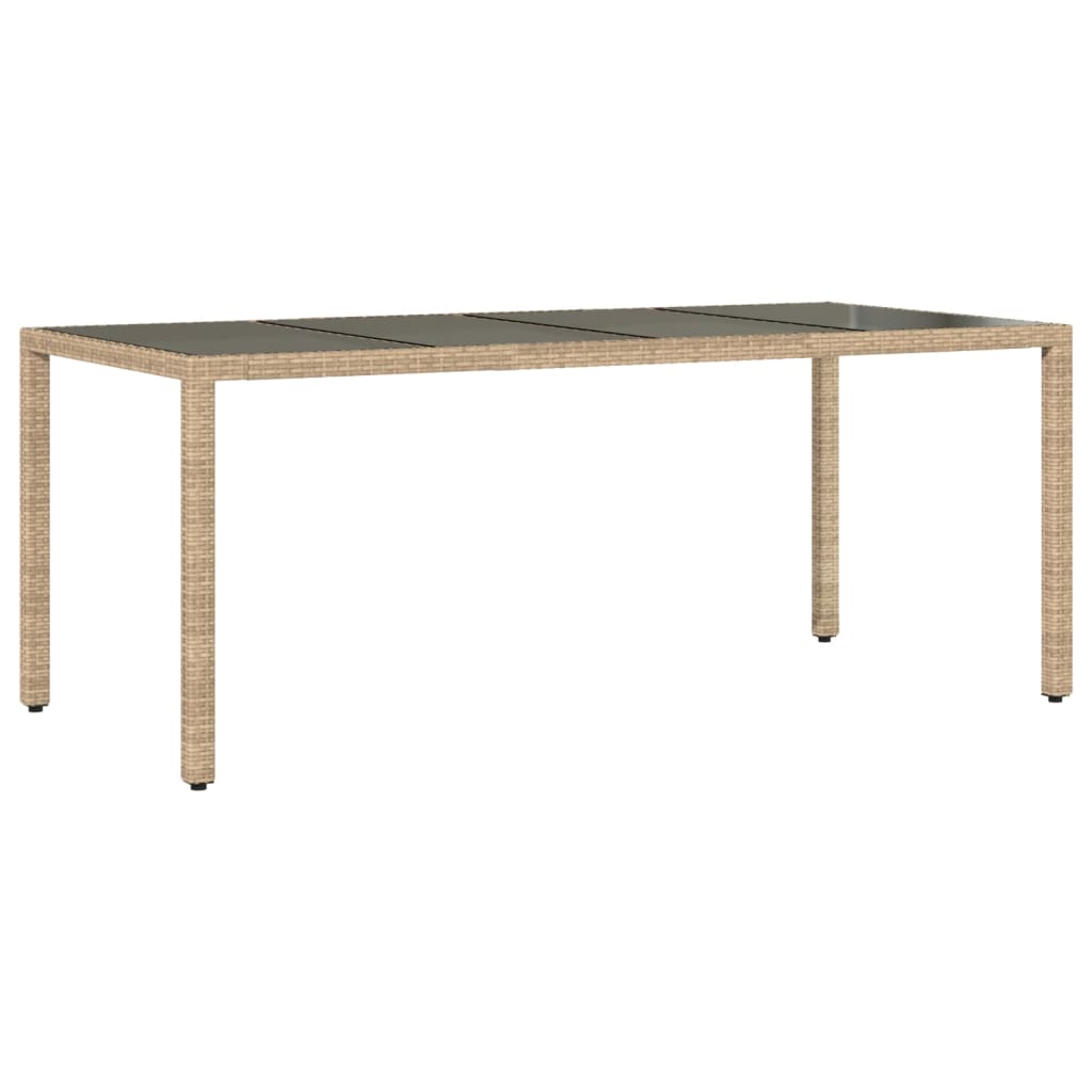 Outdoor Patio Poly Rattan 6 Person Garden Dining Table With Glass Top