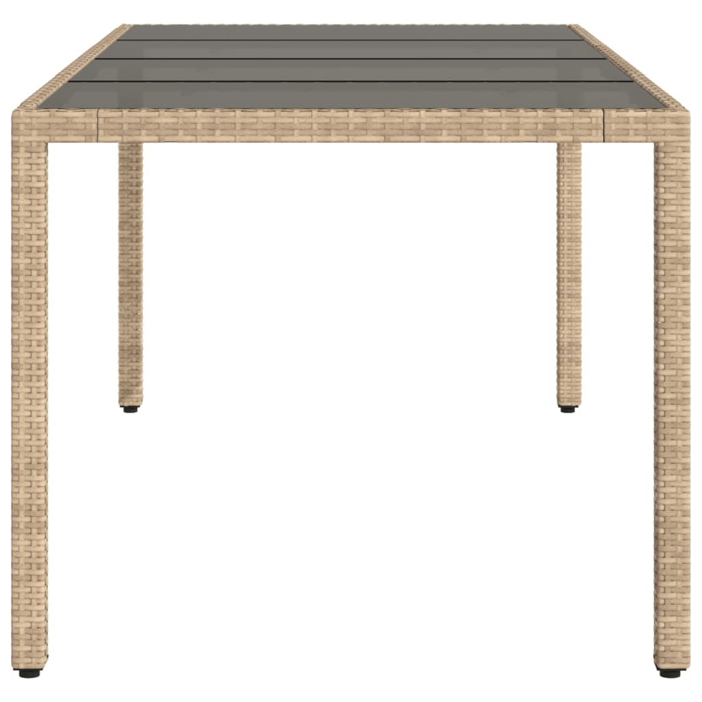 Outdoor Patio Poly Rattan 6 Person Garden Dining Table With Glass Top