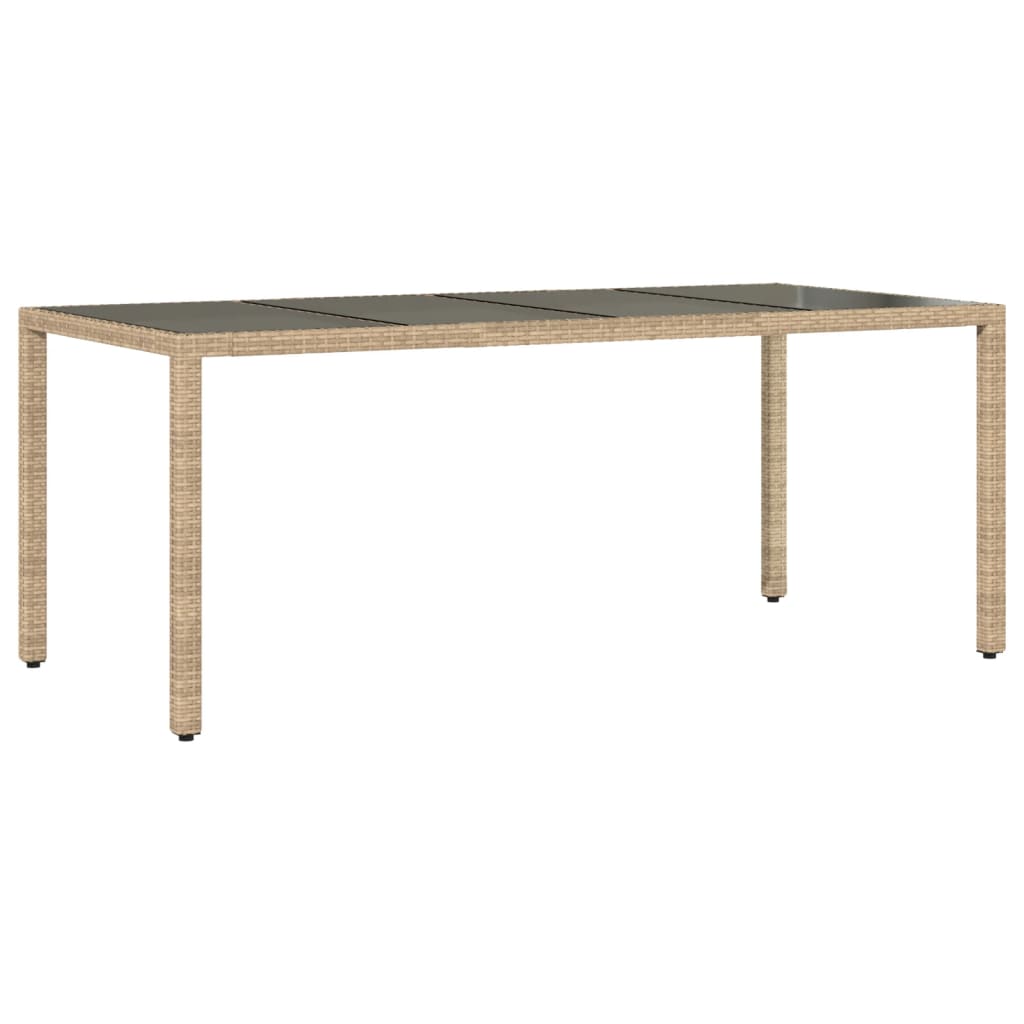 Outdoor Patio Poly Rattan 6 Person Garden Dining Table With Glass Top