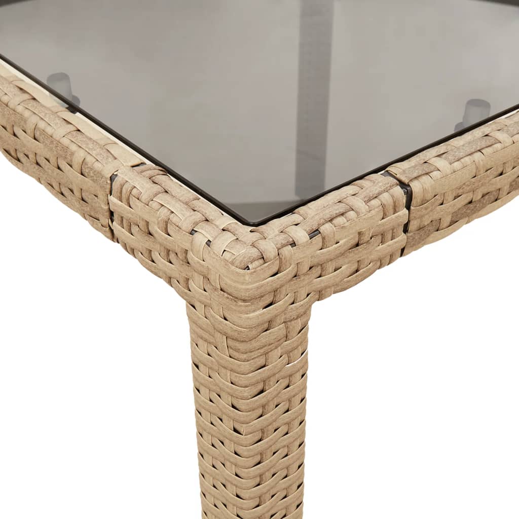 Outdoor Patio Poly Rattan 6 Person Garden Dining Table With Glass Top