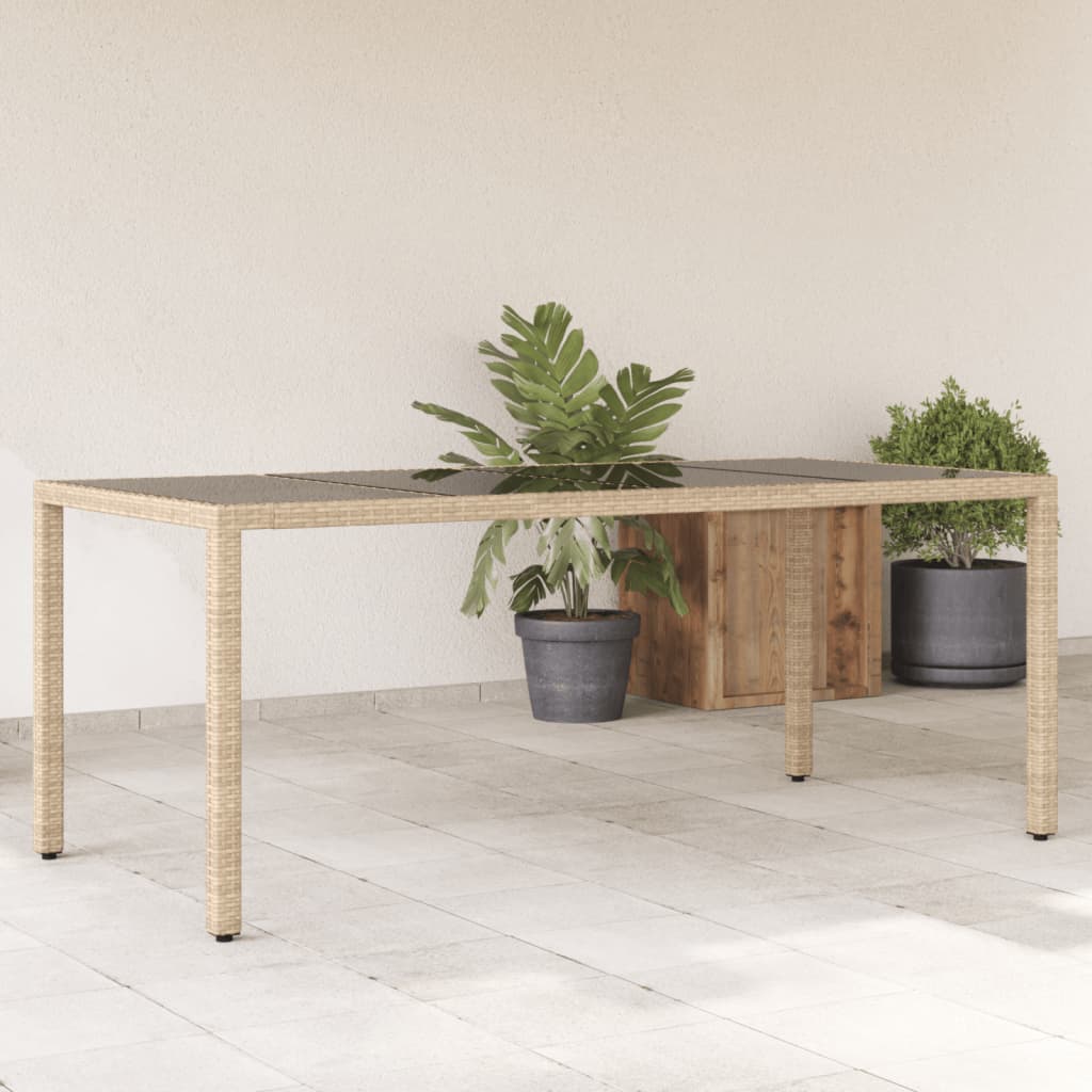 Outdoor Patio Poly Rattan 6 Person Garden Dining Table With Glass Top