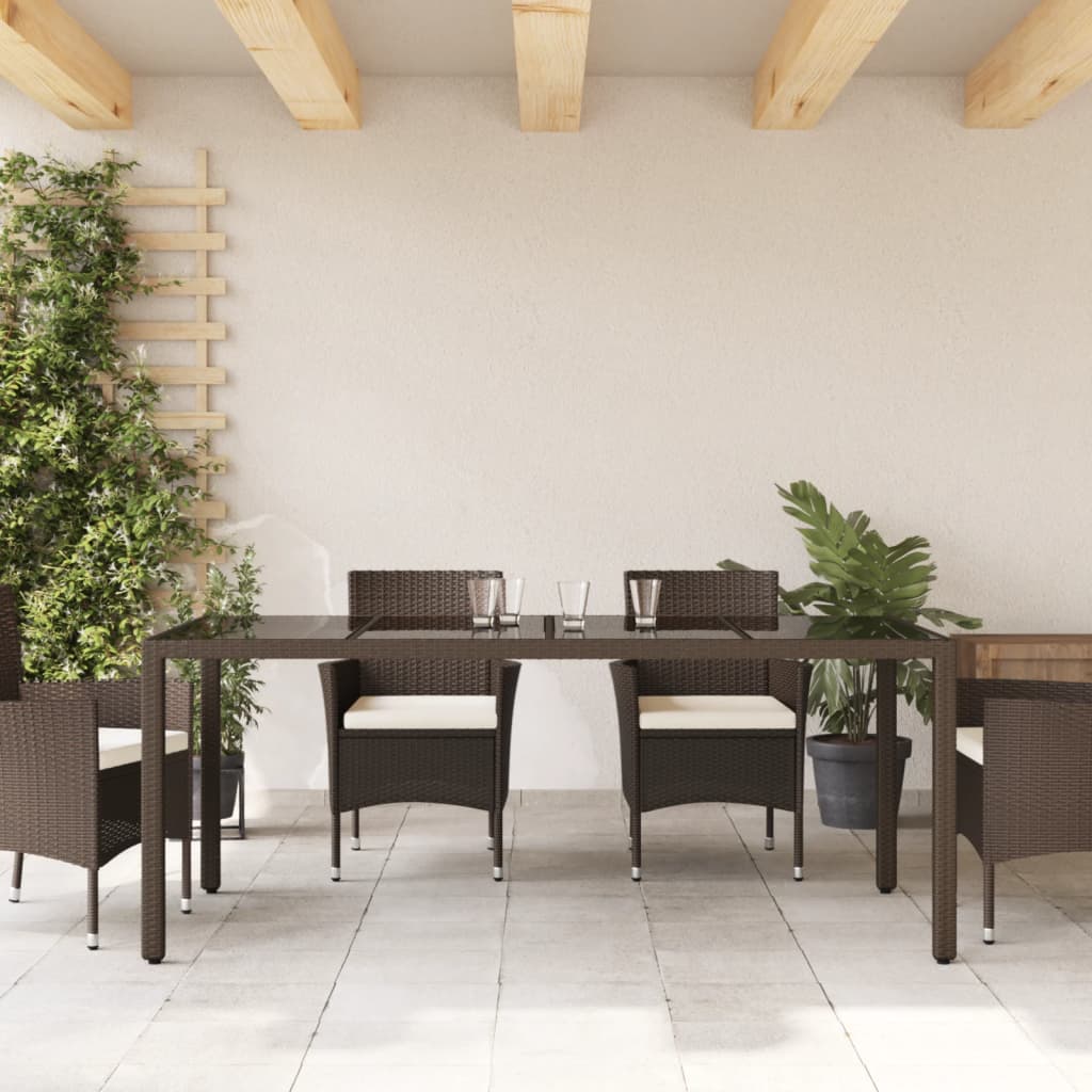Outdoor Patio Poly Rattan 6 Person Garden Dining Table With Glass Top