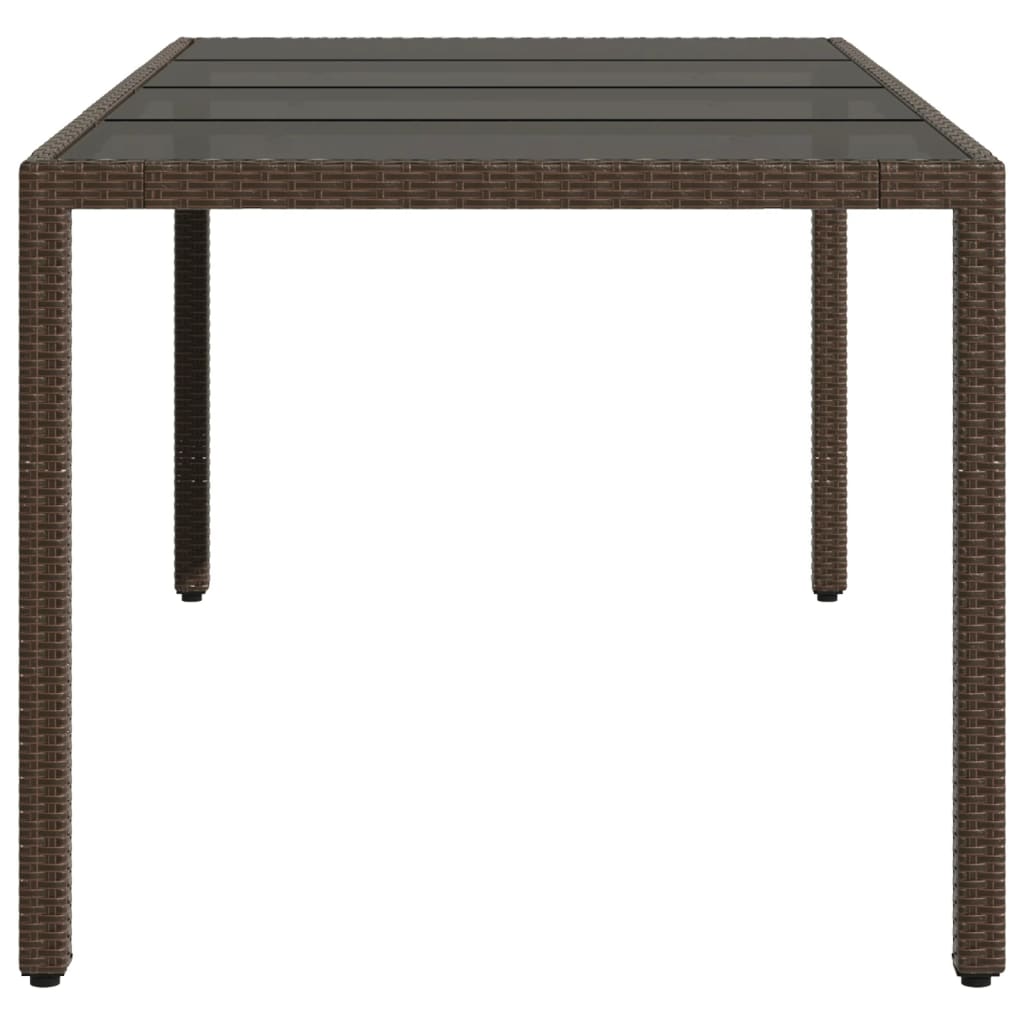 Outdoor Patio Poly Rattan 6 Person Garden Dining Table With Glass Top
