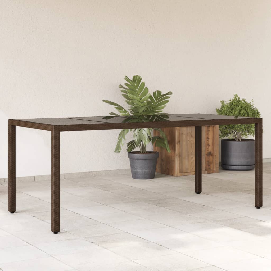Outdoor Patio Poly Rattan 6 Person Garden Dining Table With Glass Top