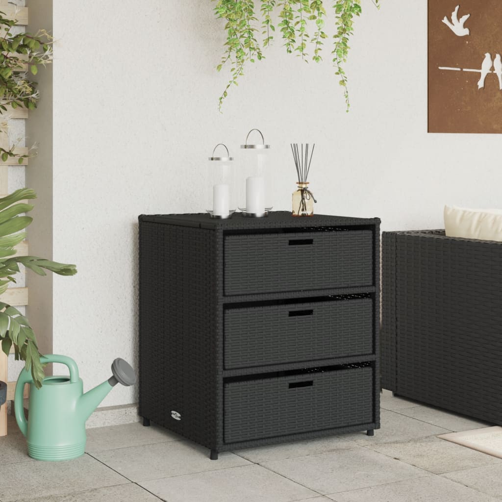 Outdoor Patio Poly Rattan Garden Storage Cabinet Unit With 3 Drawers