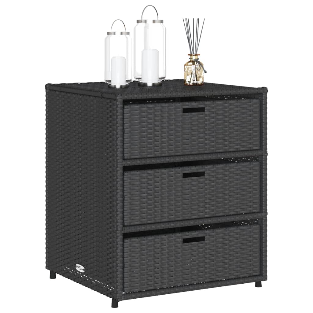 Outdoor Patio Poly Rattan Garden Storage Cabinet Unit With 3 Drawers