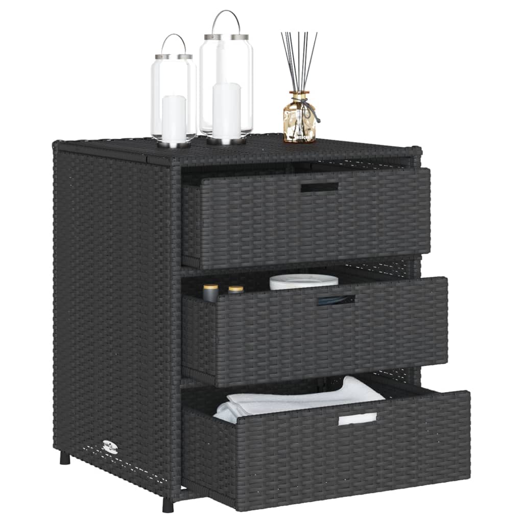 Outdoor Patio Poly Rattan Garden Storage Cabinet Unit With 3 Drawers