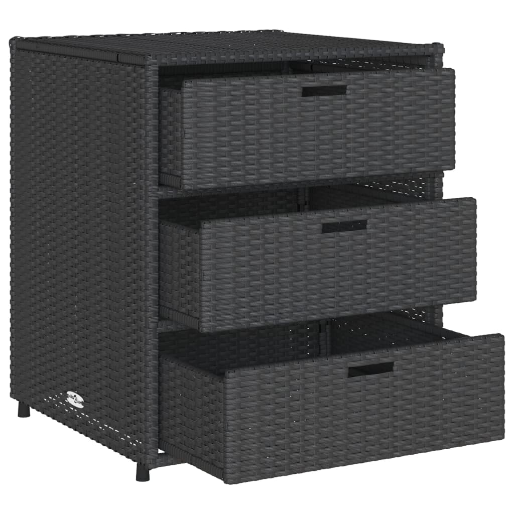 Outdoor Patio Poly Rattan Garden Storage Cabinet Unit With 3 Drawers