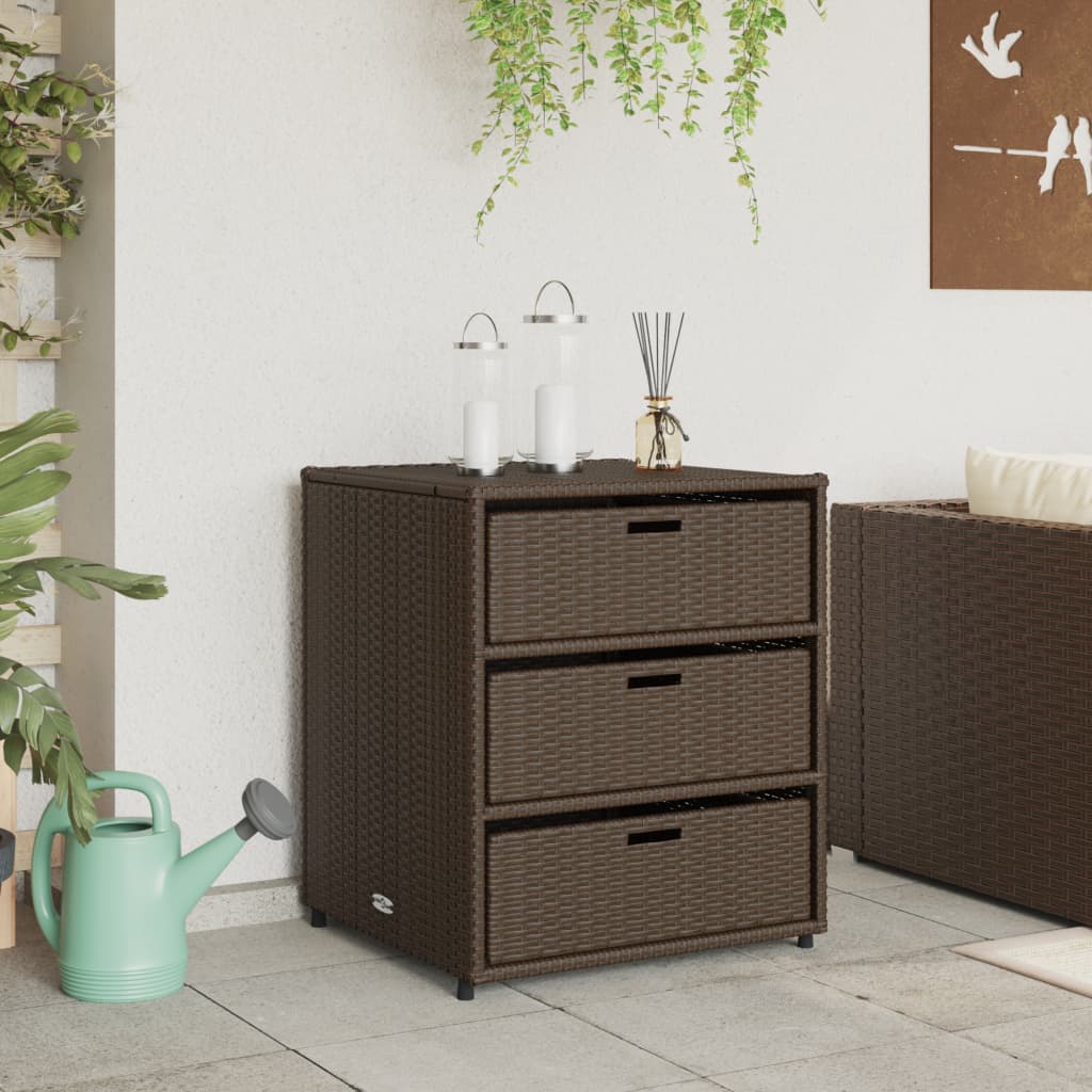 Outdoor Patio Poly Rattan Garden Storage Cabinet Unit With 3 Drawers