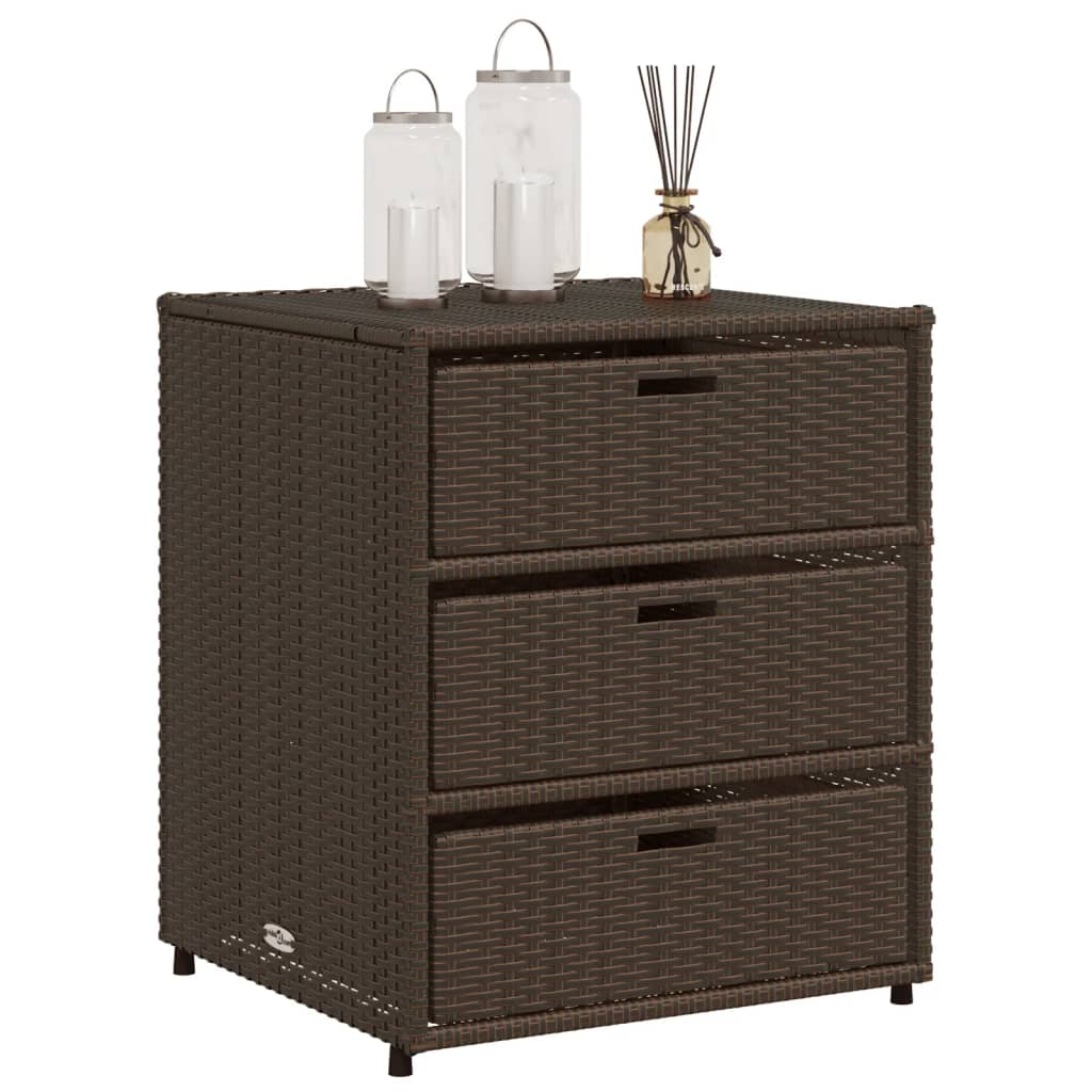 Outdoor Patio Poly Rattan Garden Storage Cabinet Unit With 3 Drawers