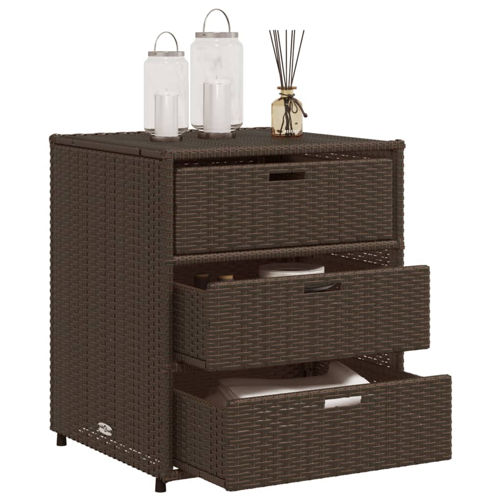 Outdoor Patio Poly Rattan Garden Storage Cabinet Unit With 3 Drawers