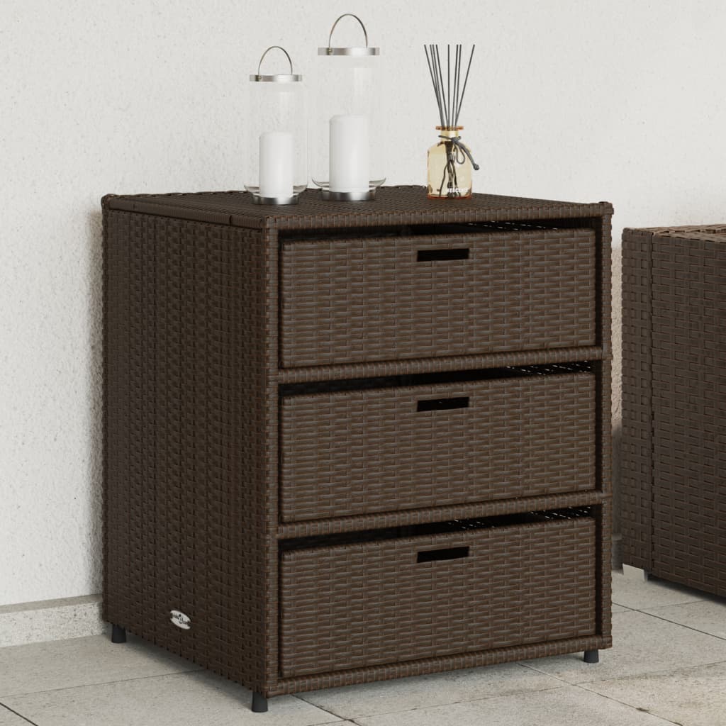 Outdoor Patio Poly Rattan Garden Storage Cabinet Unit With 3 Drawers
