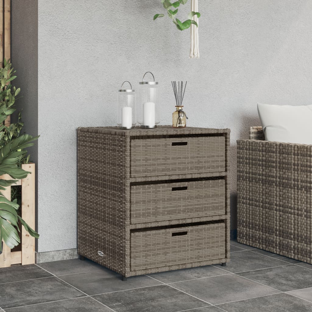 Outdoor Patio Poly Rattan Garden Storage Cabinet Unit With 3 Drawers