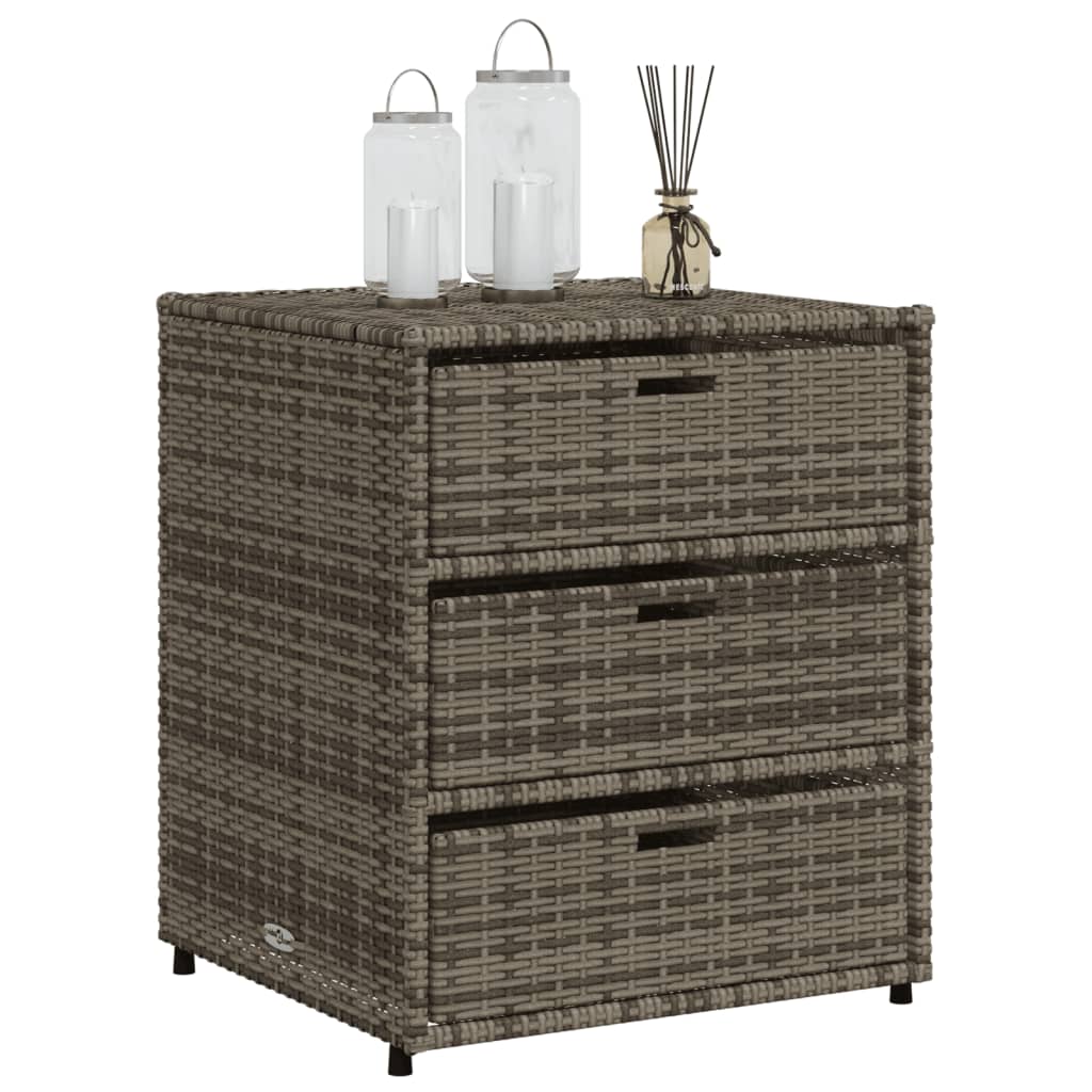 Outdoor Patio Poly Rattan Garden Storage Cabinet Unit With 3 Drawers