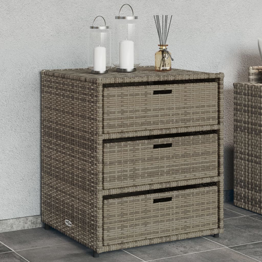 Outdoor Patio Poly Rattan Garden Storage Cabinet Unit With 3 Drawers