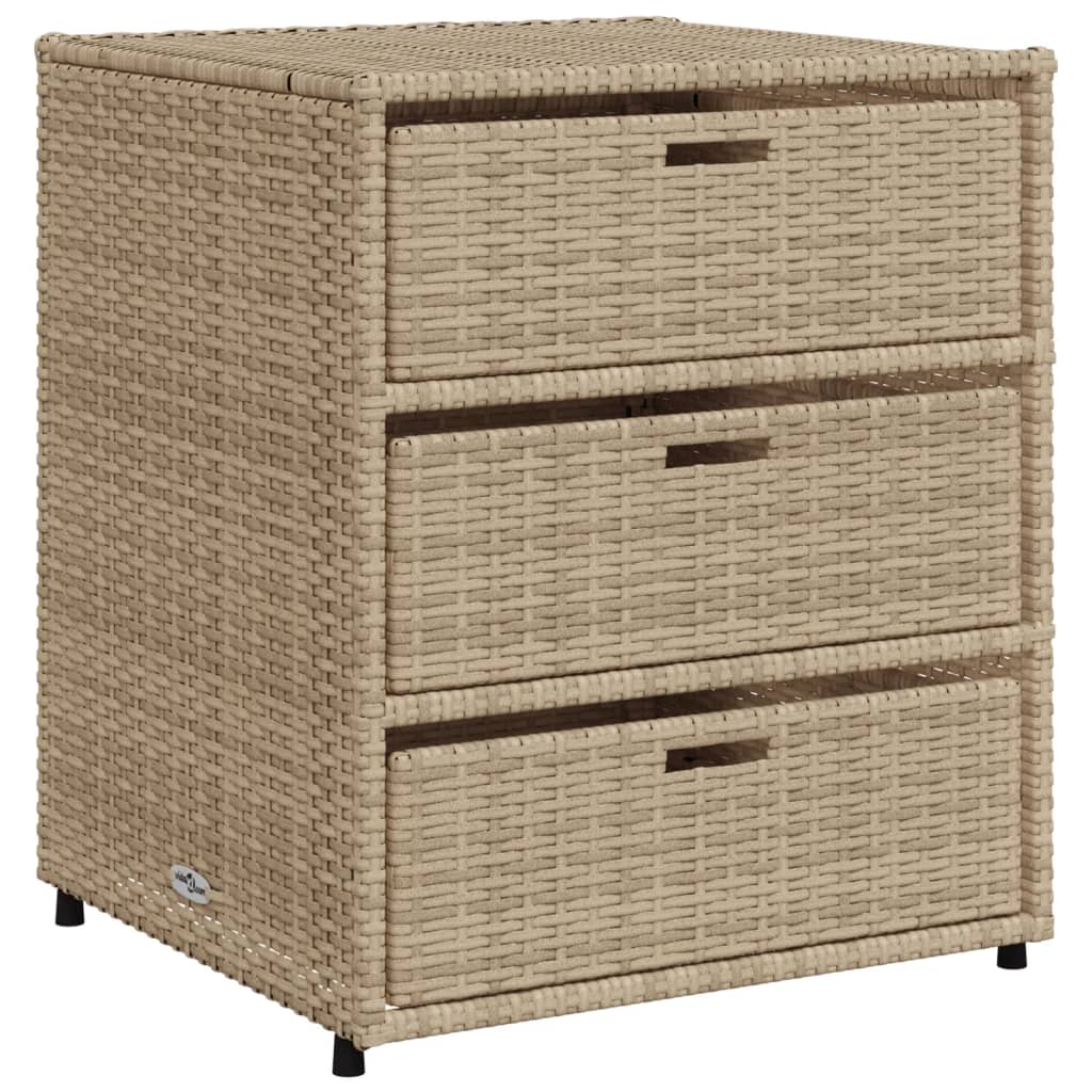 Outdoor Patio Poly Rattan Garden Storage Cabinet Unit With 3 Drawers