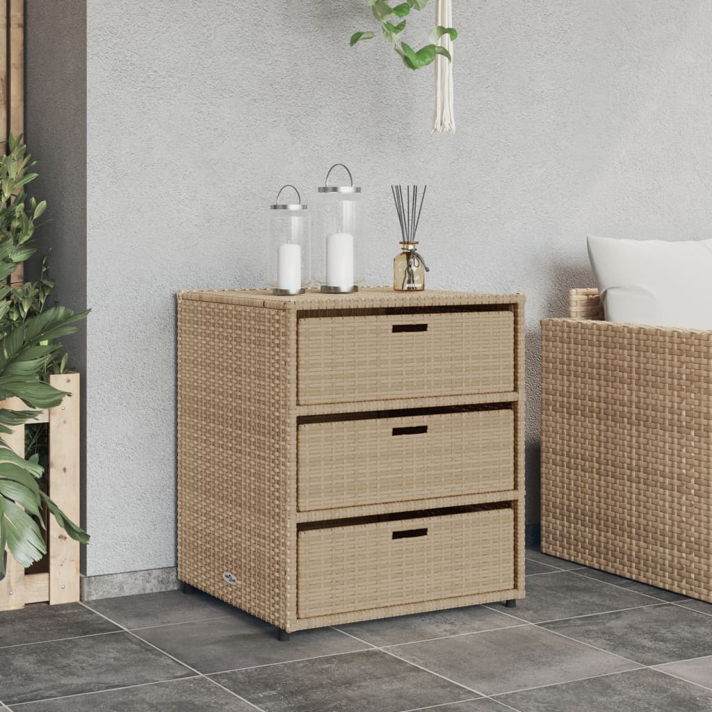 Outdoor Patio Poly Rattan Garden Storage Cabinet Unit With 3 Drawers