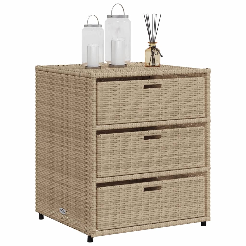 Outdoor Patio Poly Rattan Garden Storage Cabinet Unit With 3 Drawers