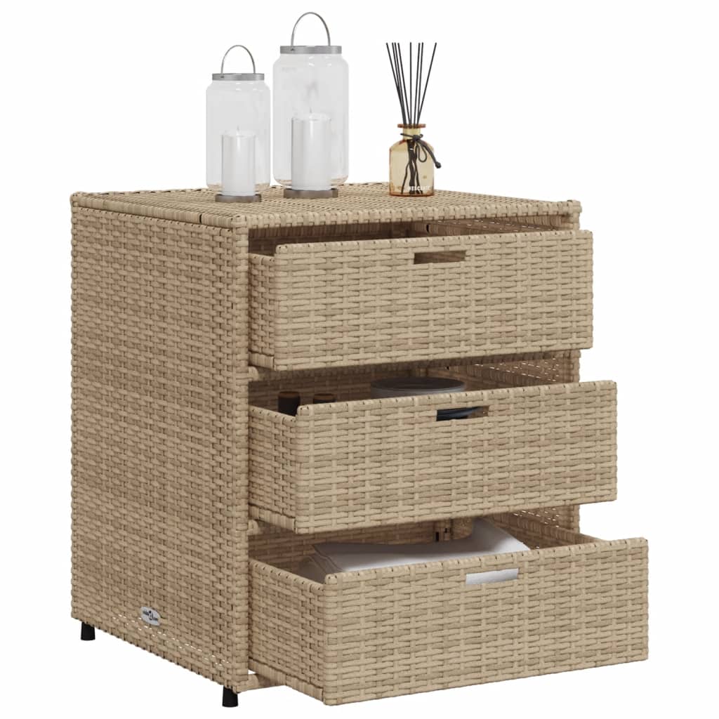 Outdoor Patio Poly Rattan Garden Storage Cabinet Unit With 3 Drawers