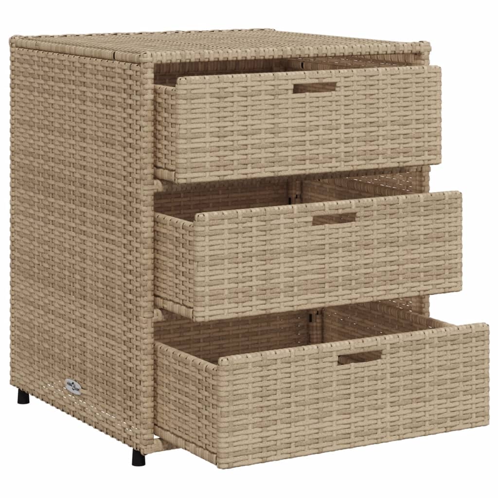 Outdoor Patio Poly Rattan Garden Storage Cabinet Unit With 3 Drawers
