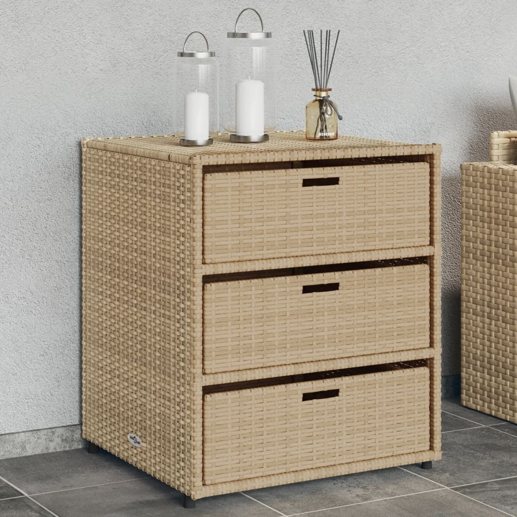 Outdoor Patio Poly Rattan Garden Storage Cabinet Unit With 3 Drawers