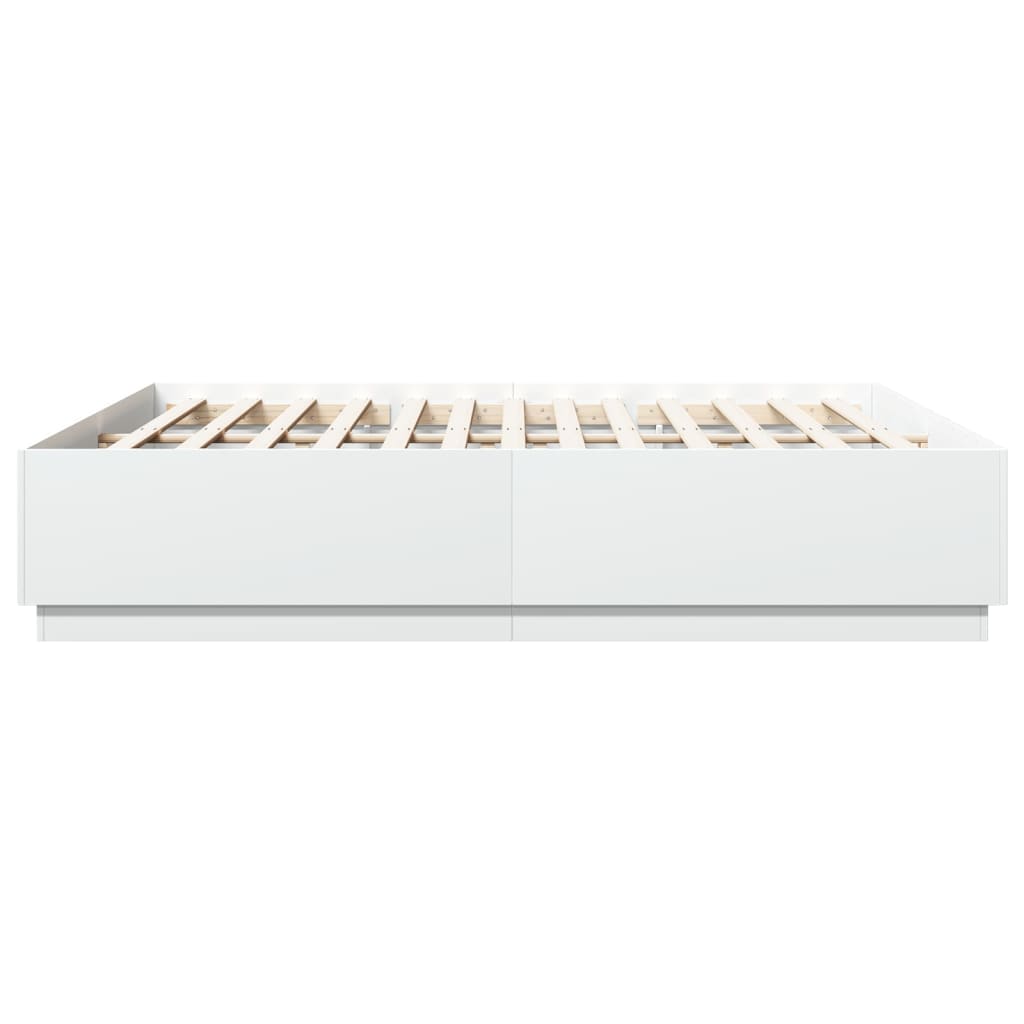 Bed Frame with LED without Mattress White 200x200 cm