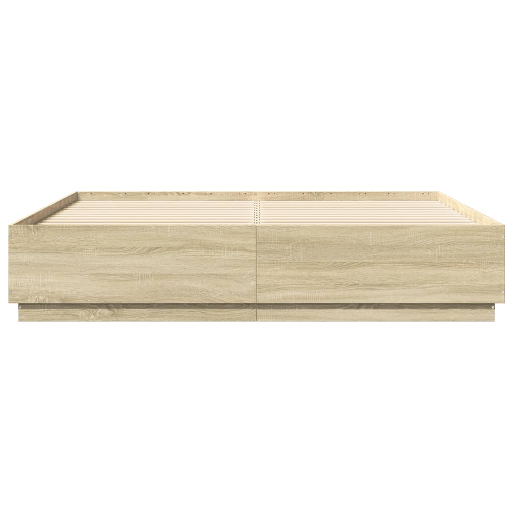 Bed Frame with LED without Mattress Sonoma Oak 200x200 cm