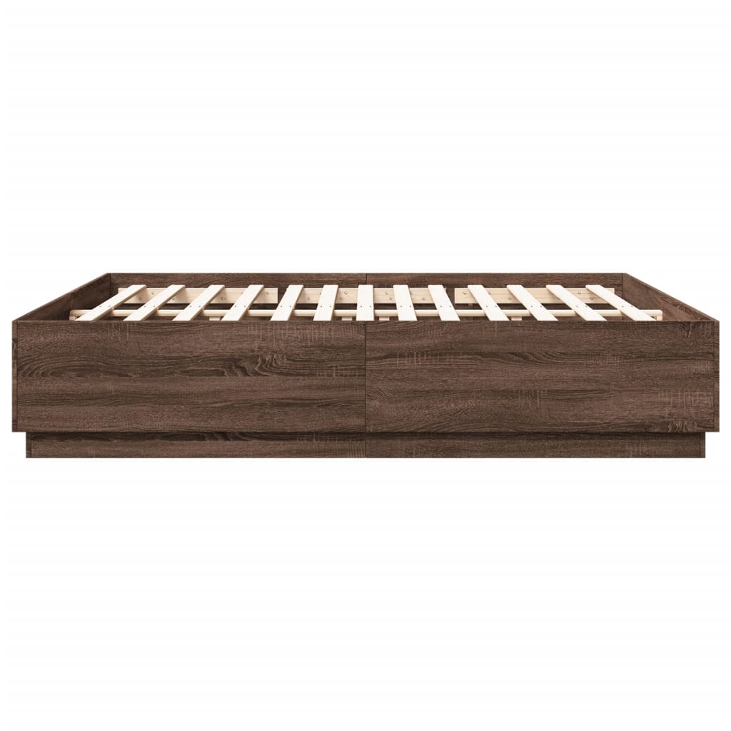 Bed Frame with LED without Mattress Brown Oak 200x200 cm