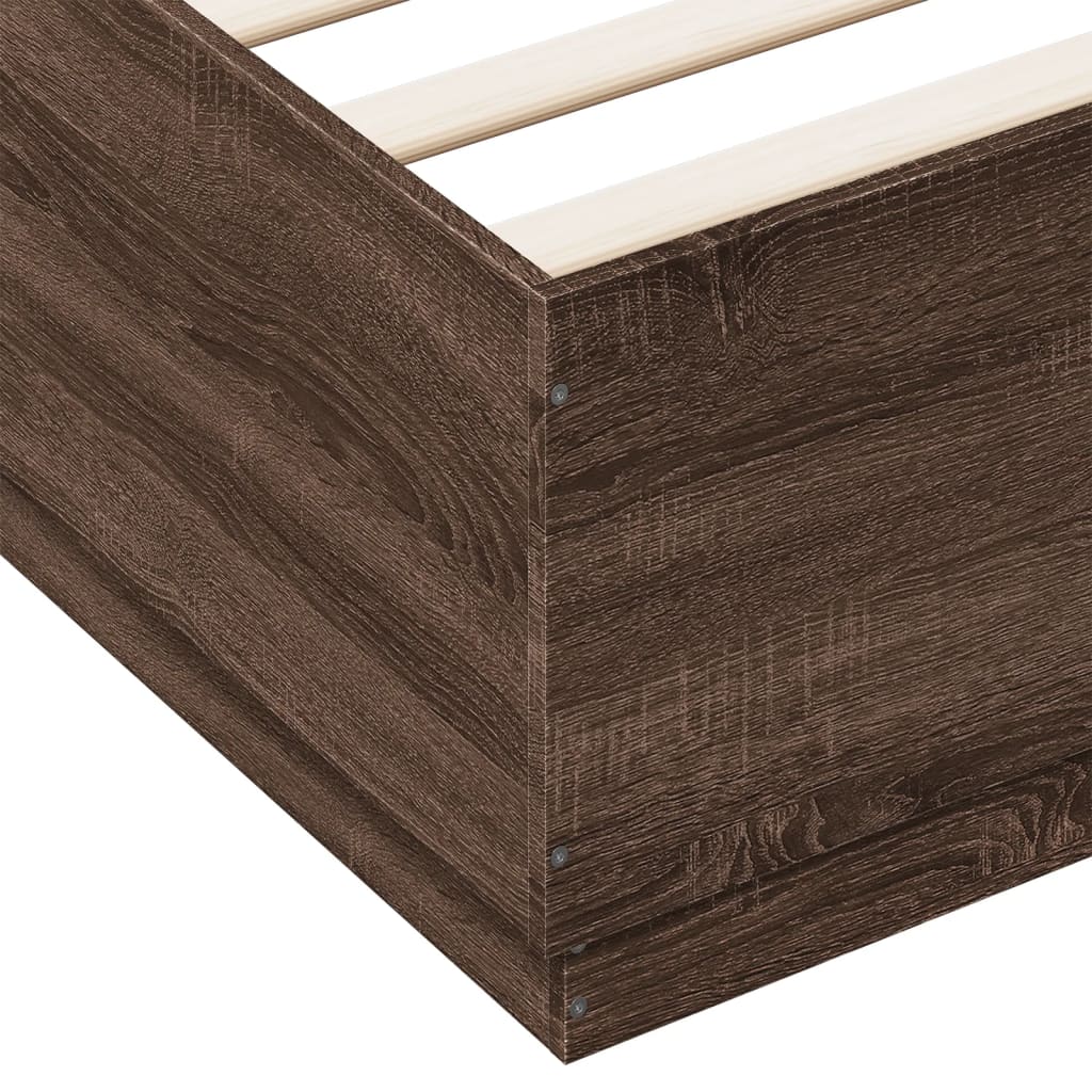 Bed Frame with LED without Mattress Brown Oak 200x200 cm